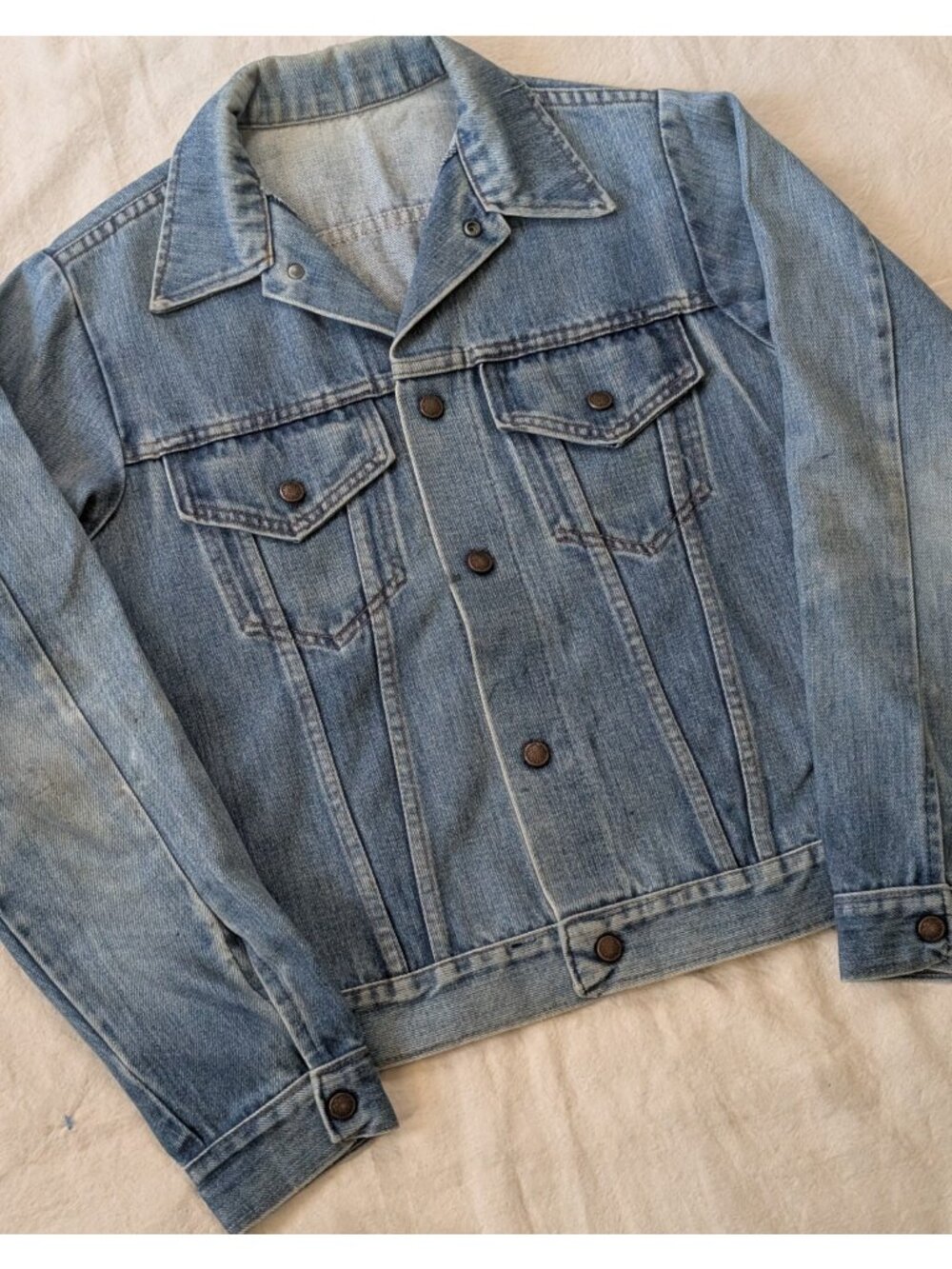 Vintage 70s Denim Type 3 Trucker Snap Jacket Honeycomb Fades Cotton Small USA